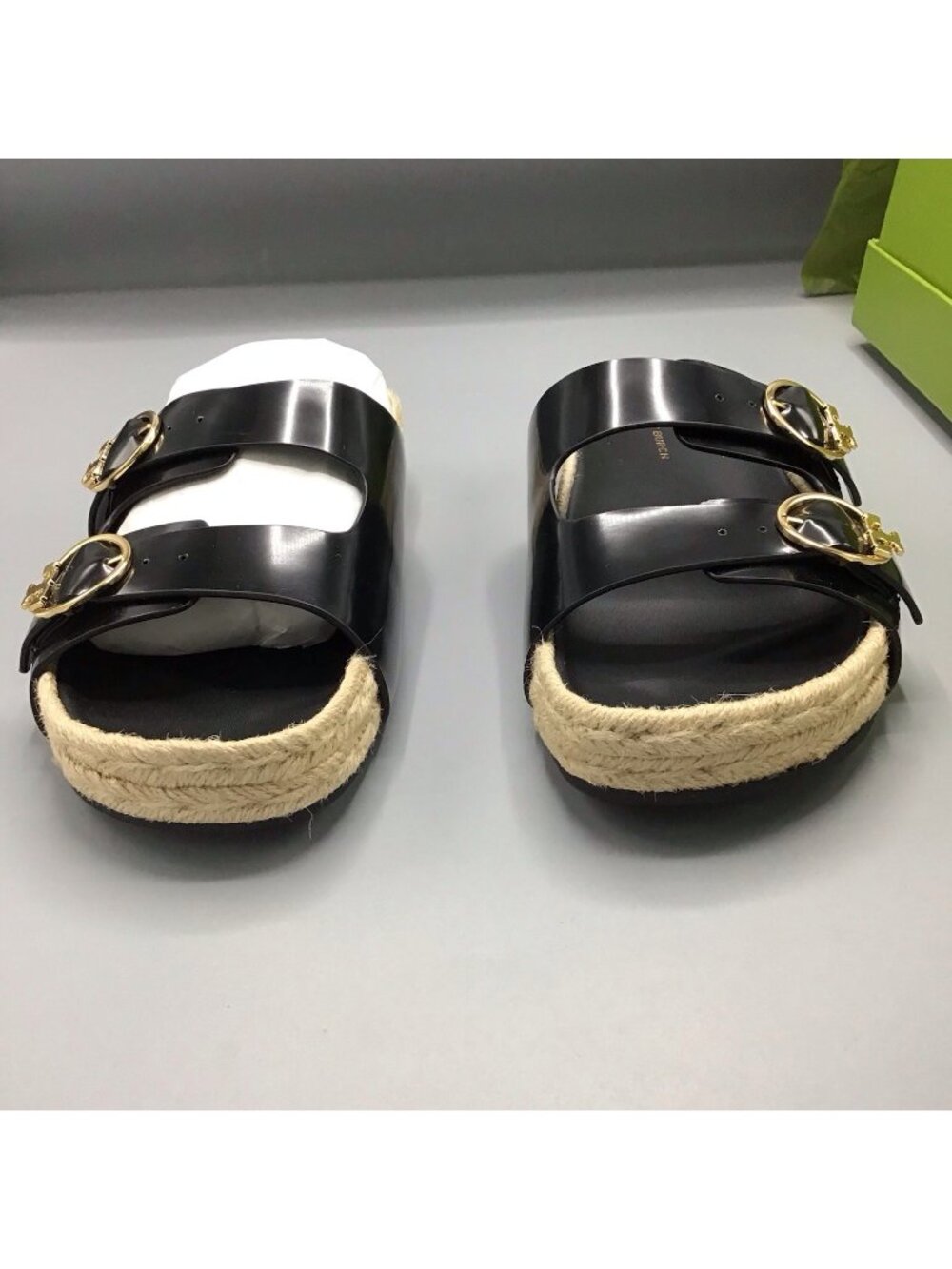 Tory Burch Selby Black Leather Espadrille Slide Sandals Women’s Size 8